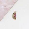 Macro detail of a gold watermelon slice pendant with colorful zircon stones - 6# Watermelon