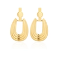 Exaggerated geometric gold metal earrings with U-shaped grooved pendant and high polish - Gold Minimalist