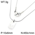 Zilveren ketting met vierkante hanger, gegraveerde letter M en fijne slangenketting - Zilveren Letter M (KN293413-Z)