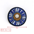 Detail of embroidered Evil Eye brooch with blue beads, faux pearl, and 55mm diameter - Round Blue Gold Beads Imitation Pearl-BE1500BU00