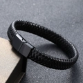 Bracciale da uomo in pelle nera intrecciata con chiusura magnetica in metallo nero - 23CM / Chiusura Nera Pelle Nera