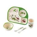 Bamboo fiber dinosaur dinnerware set for kids with divided plate and green cartoon patterns - Dinosaur Park - Display Box / Rectangle