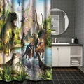 Waterproof polyester shower curtain featuring colorful prehistoric dinosaurs in a forest - 120*180CM Single Shower Curtain / Dinosaur Pattern 03
