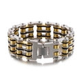 Pulsera industrial de cadena de bicicleta bicolor oro y plata con cierre mecánico - Estilo de dos Tonos Oro y Plata (KB44596-D)