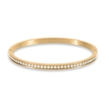 Brushed 18k gold plated stainless steel open bangle featuring pavé-set zircon accents - 4#-Brushed Half Paved Zirconia Hinge
