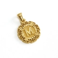 Golden round pendant featuring an embossed letter M and decorative cutout patterns - Letter M Style (M-Single Pendant)