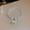 Elegante bracciale di perline con pietre occhio di gatto blu e ciondolo lucchetto Ruyi - Braccialetto 44#-oro-lucchetto Ping An (galvanica In Oro Vero)