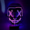 Pink LED purge mask with cross eyes and glowing neon wires for party atmosphere - Pink+Purple