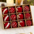 Set of 12 red velvet Christmas balls with gold sequins in a 26x19.5cm gift box - 6cm / Burgundy Flocking Balls (12pcs)