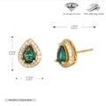 Detailed view of teardrop green zircon earrings in 925 sterling silver with dimensions - Gold Stud Earrings-Green