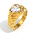 18K gold plated heart zircon ring with textured spiral band on white background - US 6 / Gold
