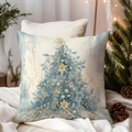 Cream square pillowcase featuring a sophisticated blue and gold floral Christmas tree design - TQDS68-12(Artistic Floral Christmas Tree)