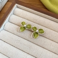 Close-up of elegant green oil-drop flower stud earrings displayed in a velvet jewelry box - 3-Petal Leaf Stud Earrings (66#) / Silver/Green