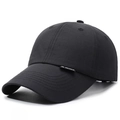 Classic black breathable baseball cap with minimalist rectangular tag and curved brim - Adjustable / Black