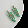 Boucles d'oreilles pendantes plaquées or avec zircons vert émeraude en forme de goutte - Zircon Vert Forêt Doré