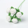 Handcrafted white crochet roses with green leaves for gifts, set of five flowers - 5-Head Rose Bouquet (White)