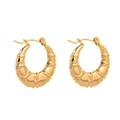Detailed view of gold hoop earrings with unique bamboo texture and polished finish - Bamboo Segmented Style - Gold (CBGE0061JS)