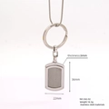Detailed specs of square stainless steel tag keychain with mesh texture and measurements - 542-02 Rectangular Grid Pattern