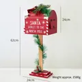 Red Christmas Santa mailbox floor decoration with pine needles and wood base 62cm height - Letter Printed Mailbox Style