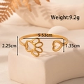 Gold stainless steel open bracelet with hollow paw and heart design and size markings - Paw Print Heart Style (YB-122)