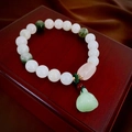 Retro Shoushan stone agate bracelet with white beads and green jade gourd pendant - 59# White Lotus Pod Pendant (59# Bracelet - White - Lotus Pod)