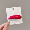 Pinza para el pelo de chile rojo realista con acabado brillante y tallo verde en tarjeta - 2# Chile Rojo