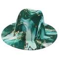 Cappello Fedora verde scuro con motivo marmorizzato, schizzi dorati e tesa larga - Stile con Trama Marmo Verde Scuro (Colore 08) / M (56-58cm)