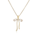Elegant gold plated bow pendant necklace with sparkling cubic zirconia on a cable chain - Gold
