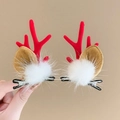 Cute Christmas reindeer antler hair clips in red with brown ears and white plush balls - 31# Red Antler White Fur Ball Pair