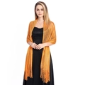 Orange gold metallic shawl for evening gowns with shimmering fringe finish for women - Orange Red