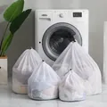 Set of 4 white mesh laundry bags with black drawstring closure for washing machines - Small (30*40cm) / Fine Mesh-White