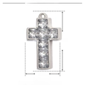 Macro view of stainless steel cross pendant with zircon stones and dimensions 31x17mm - Zircon Cross / Silver