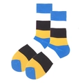 Men's colorful striped cotton crew socks with blue white black and yellow pattern - One Size / Blue White Yellow Striped (2037C)