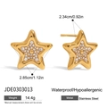 Golden star-shaped stainless steel earrings with sparkling zircon inlay dimensions - Gold Star Rhinestone Stud Earrings (JDE0303013)