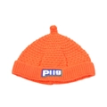 Bright orange knit beanie hat for toddlers with cute top detail and letter patch - Orange