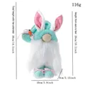 Mint green Easter bunny gnome plush with white beard and size dimensions shown - Blue