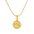 Golden hammer-textured round necklace with letter Z pendant on a sleek snake chain - Gold-Letter Z (Snake Chain)