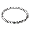 Silver-toned stainless steel Cuban link bracelet featuring a durable lobster clasp - Silver 6mm Round Polished Bracelet-18cm
