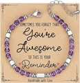 Handmade bohemian 4mm purple natural stone beaded bracelet with adjustable silver chain - Awesome Card Style / With Card / Purple Crystal