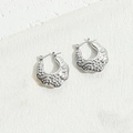 Silver geometric earrings with vintage floral engravings and premium 14K gold plating - Flower Pattern Hollow Earrings Steel Color / Steel