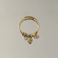 Gold multi-layer wire bracelet with heart and butterfly charms and green crystal - White Purple Charm Set / White