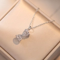 Collana con pendente a clessidra minimalista in argento e pavé di zirconi su seta fine - Stile Clessidra dei Ricordi (Set Collana) / Color Acciaio
