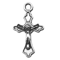 Vintage silver alloy crucifix pendant with detailed Jesus relief and top hanging loop - 17x30mm / Cross