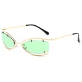 Frameless Y2K oval sunglasses with gold wire metal frame and light green hollowed lenses - Light Green