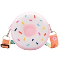 Pink and white donut shaped silicone crossbody bag for kids with colorful strap - Pink Donut
