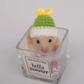 Mini green crochet hat for hamsters with a small flower detail for cute pet photography - Green Bud