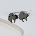 Cute black dachshund puppy stud earrings in minimalist matte alloy metal for women - Ghost / Black