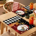 Nordic Christmas placemats with reindeer and santa claus pattern on a wooden table - Cotton Linen / CD30-2 Reindeer Buffalo Plaid