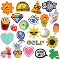 Assorted colorful embroidered patches featuring sun, pizza, and rainbow for DIY clothing - Full Set (23 Pieces) With Adhesive Backing