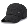 Dark gray woolen baseball cap with ear protection and silver SPORT metal accent - Adjustable / Grey With Silver Sports Tag